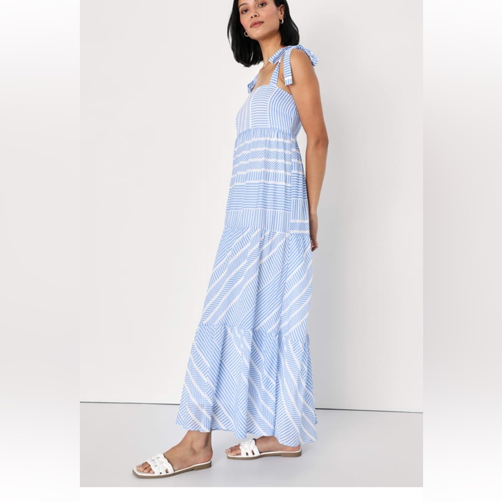 Lulu’s blue and white strap maxi dress